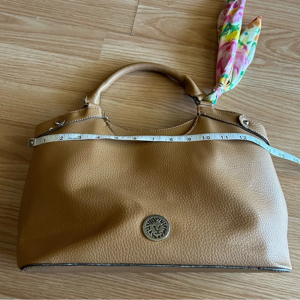Anne Klein Brown Pebbled Grain Leather Satchel Bag